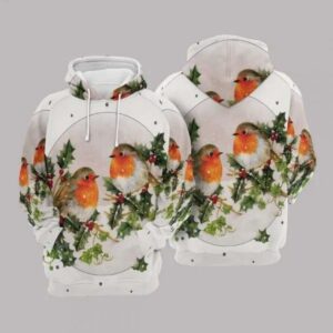 Robins Christmas Cute White Unisex 3D Hoodie