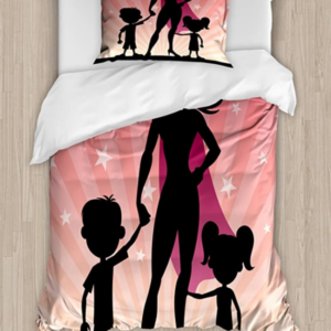 Superhero Mom with Her Children Bedding Set Gift To My Mom From Daughter Son