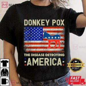 Donkey Pox The Disease Destroying America USA Flag Donkeypox Women black t shirt 2