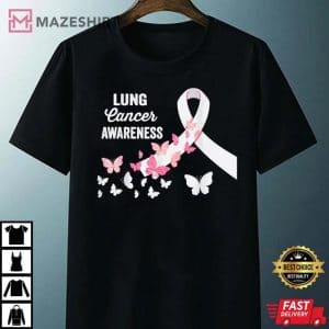 I Wear White For Lung Cancer Awareness White Ribbon Hearts Unisex black