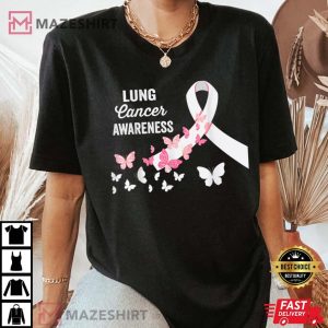 I Wear White For Lung Cancer Awareness White Ribbon Hearts Women black