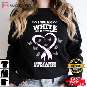 I Wear White For My Husband Lung Cancer Awareness Women black sweatshirt 1