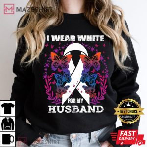I wear white for my husband lung cancer awareness Women black sweatshirt