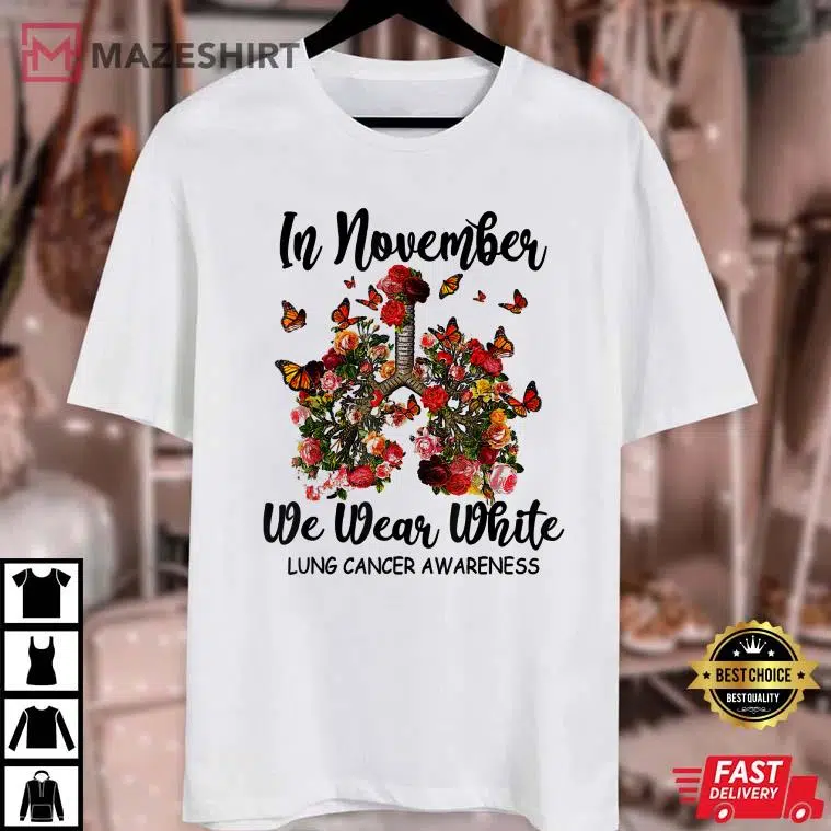 In November We Wear White Butterfly Lung Cancer Awareness T-Shirt