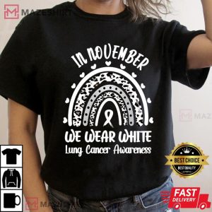 In November We Wear White Lung Cancer Warrior White Ribbon Women black t shirt 2