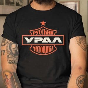 Ural motorcycle offroad motorcyclist Cyrillic Men black t shirt